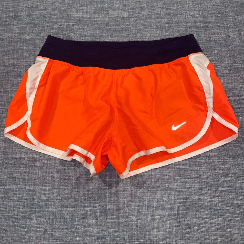 Nike Dri-FIT Womens Running Shorts Orange Navy Blue White Small Gym Run Workout